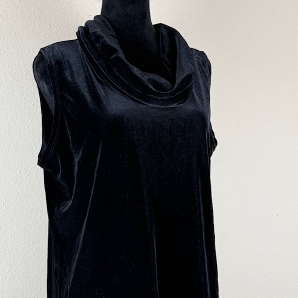 Vintage 90s Velour Top Womens L Black Sleeveless Cowl Notations Old Stock w Tags